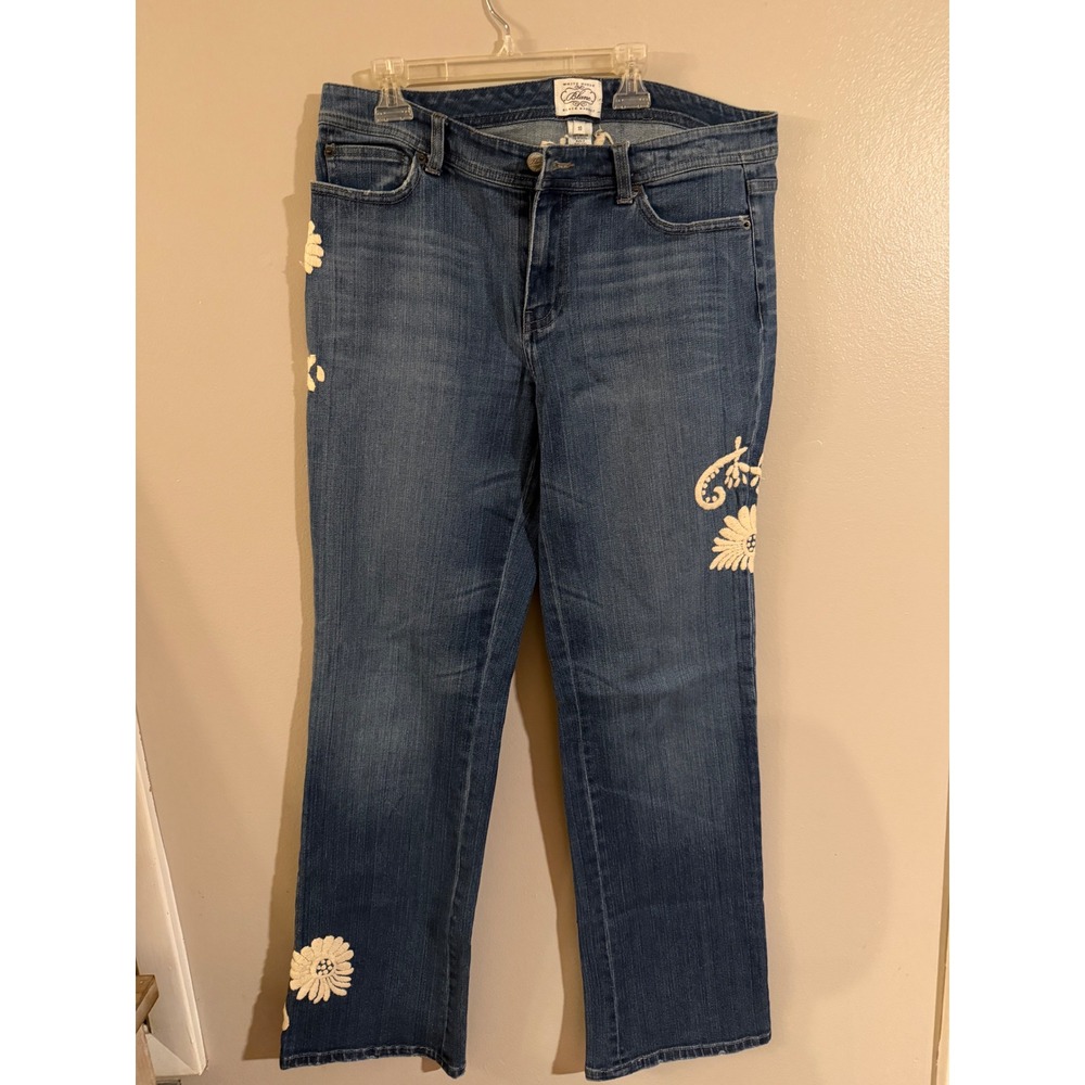 White House Black Market Blanc Embroidered Floral Jeans Medium Wash Size 10